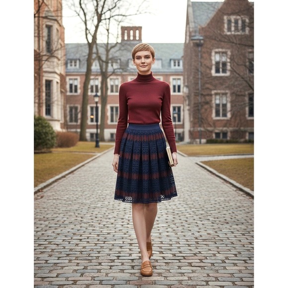 New Trina Turk LeLand Diamond Embroidered Lace Skirt Navy Red Sz 6 NWT Fairygoth - Picture 15 of 17